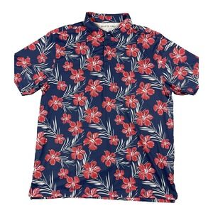Matte Grey Polo Shirt Mens XL Blue Red Floral Hawaiian Golf Performance